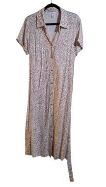 Japna Midi Dress Feminine Button Up Short Sleeve Pockets Sz XL Casual Lightweigh